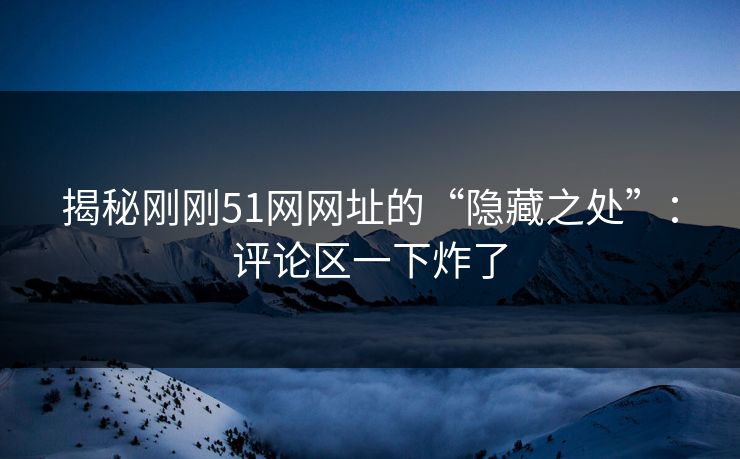 揭秘刚刚51网网址的“隐藏之处”：评论区一下炸了