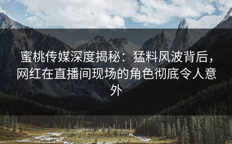 蜜桃传媒深度揭秘：猛料风波背后，网红在直播间现场的角色彻底令人意外