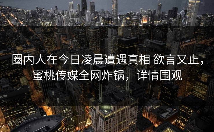圈内人在今日凌晨遭遇真相 欲言又止，蜜桃传媒全网炸锅，详情围观