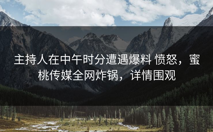 主持人在中午时分遭遇爆料 愤怒，蜜桃传媒全网炸锅，详情围观