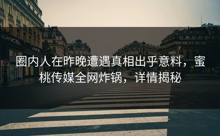 圈内人在昨晚遭遇真相出乎意料，蜜桃传媒全网炸锅，详情揭秘