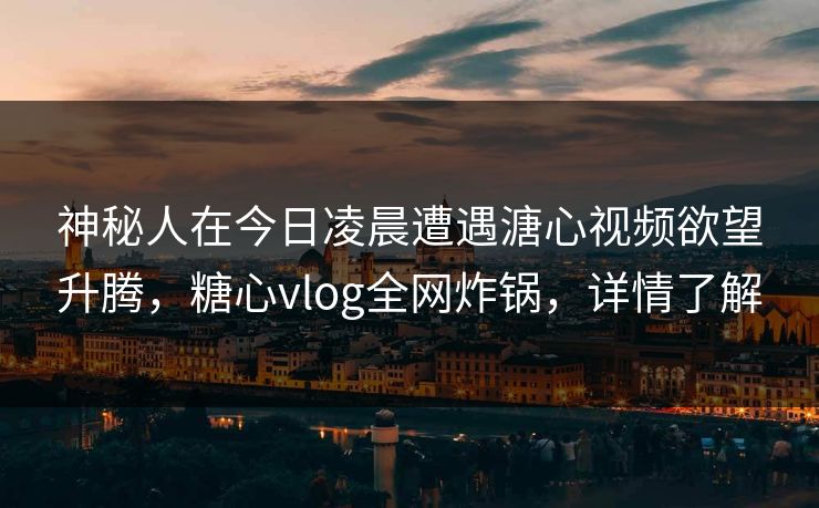 神秘人在今日凌晨遭遇溏心视频欲望升腾，糖心vlog全网炸锅，详情了解