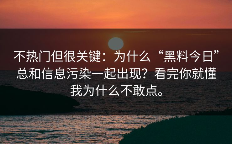 不热门但很关键：为什么“黑料今日”总和信息污染一起出现？看完你就懂我为什么不敢点。